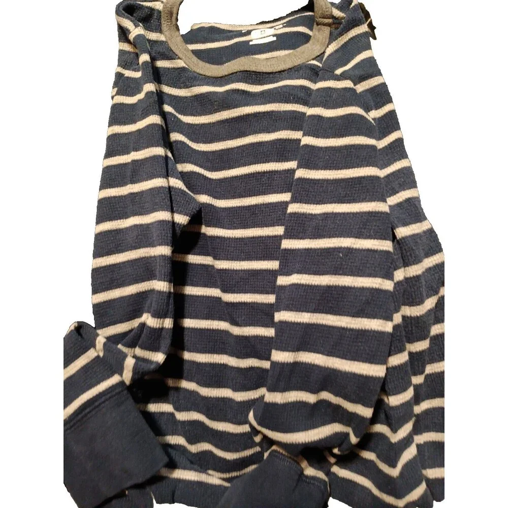 The Childrens Place Boys Thermal Shirt Size 7/8 Blue White Gray Striped Tee